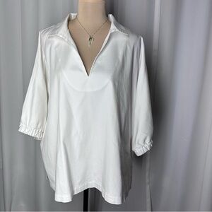 NWOT Emily McCarthy 3/4 SLEEVE POPPY Top Shirt Sz XXL V Neck Collared Relaxed